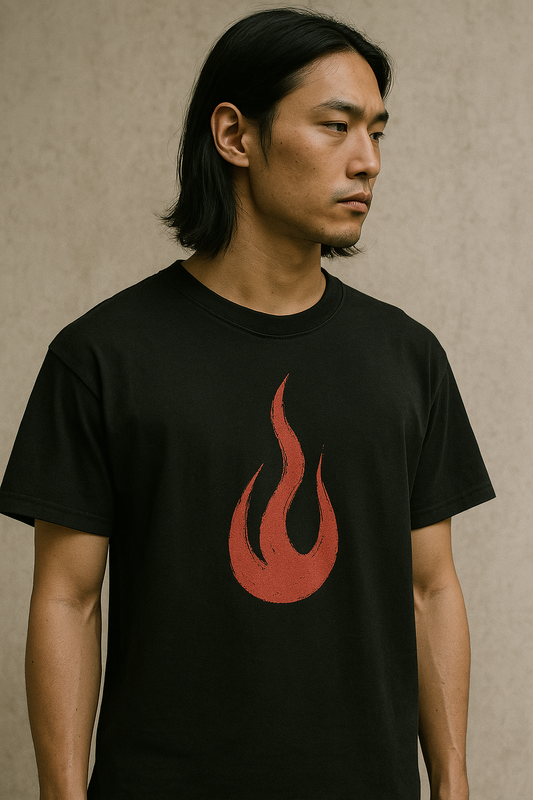 Black Sumi-Style T-Shirt “Flames of Fortune”