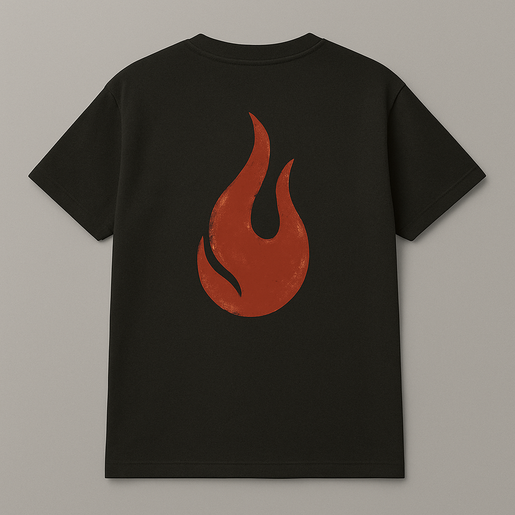 Black Sumi-Style T-Shirt “Flames of Fortune”