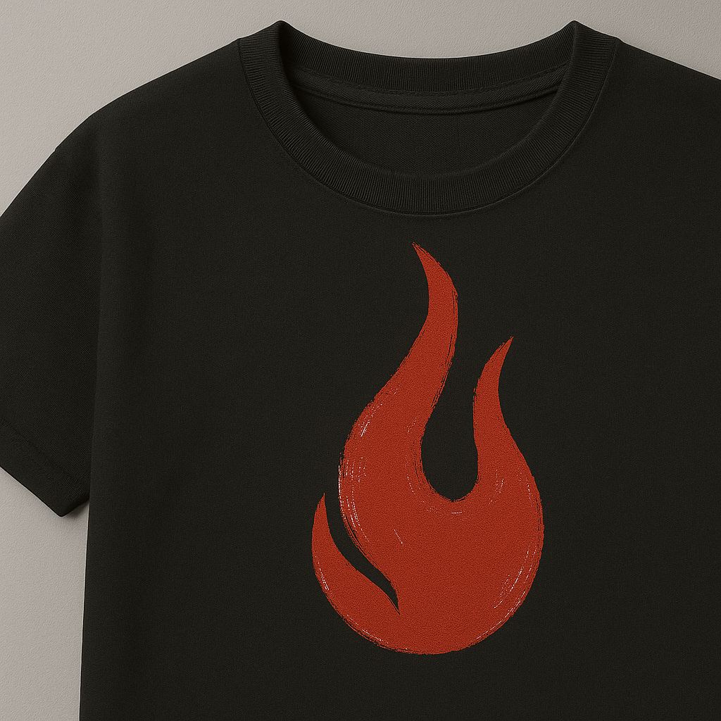 Black Sumi-Style T-Shirt “Flames of Fortune”